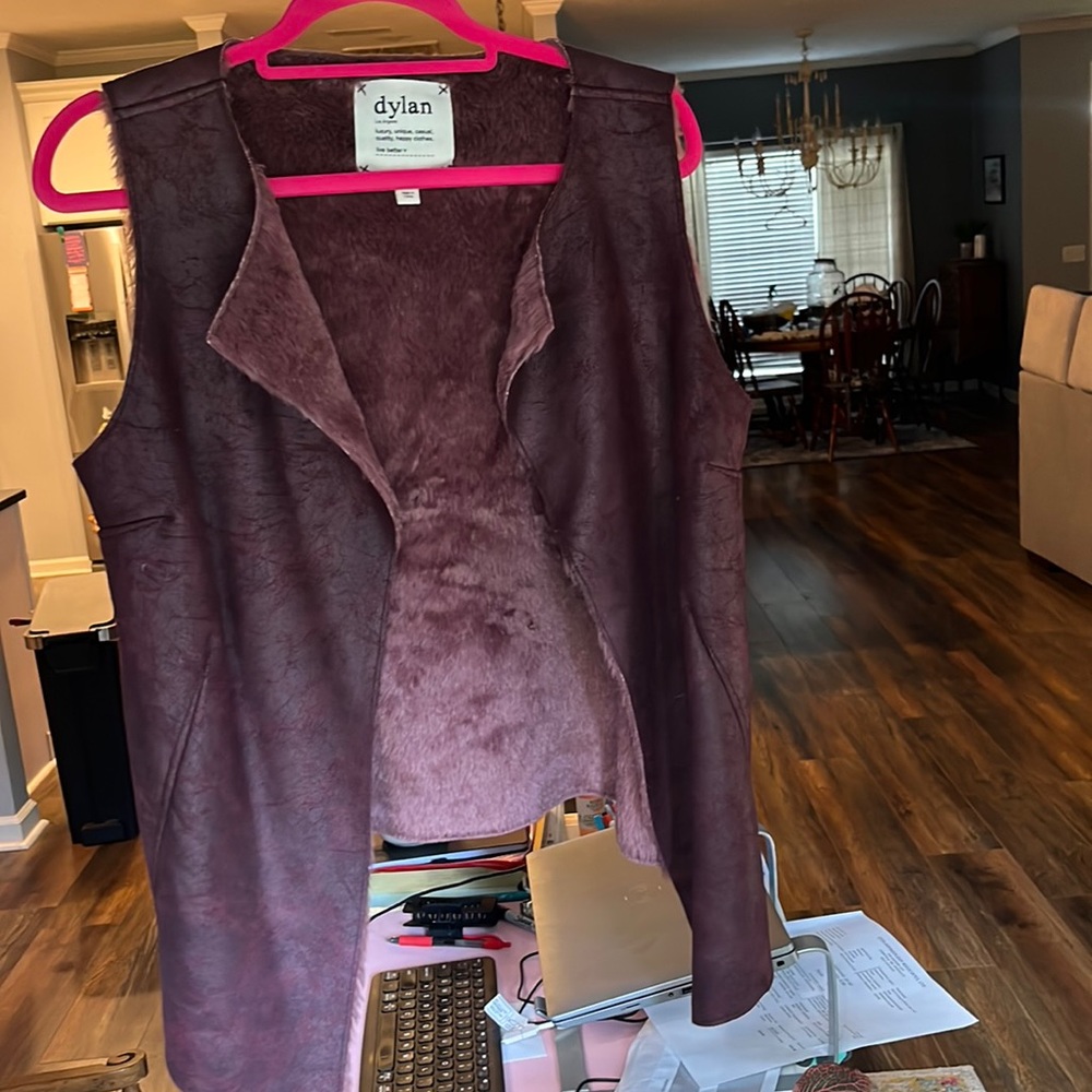 Maroon Dylan faux fur open vest